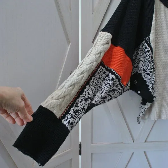 Free People Black and Cream Crop Top with Red Accents - Picture 7 of 7